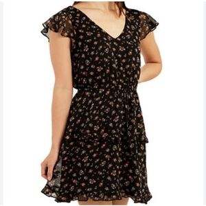 The General Good Black Mini Dress with Tiered Ruffles and V-Neck